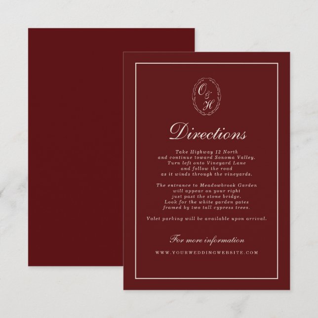 Carte D'accompagnement Burgundy Fall Wedding Directions Card (Devant / Derrière)