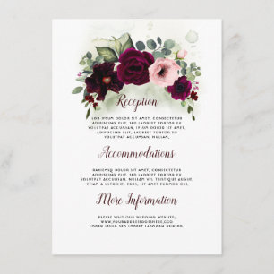 Carte D'accompagnement Burgundy Floral Détails du Mariage Information Inv
