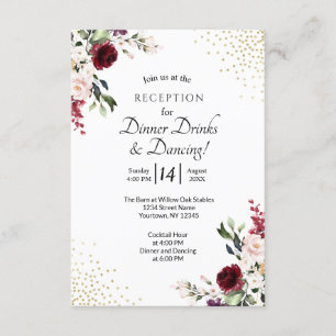 Carte D'accompagnement Burgundy Floral Gold Foil Réception de mariage