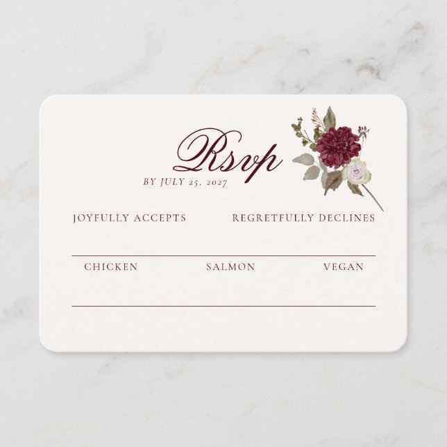 Carte D'accompagnement Burgundy Floral Wedding RSVP Card (Devant)