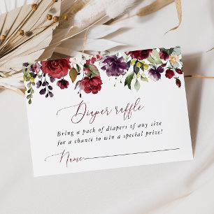 Carte D'accompagnement Burgundy Flowers, Pink Flowers, Diaper Raffle