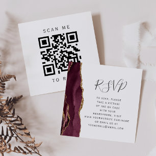 Carte D'accompagnement Burgundy Gold Agate Mariage QR Code RSVP