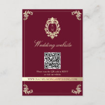 Burgundy Gold Baroque Wedding Website QR Card