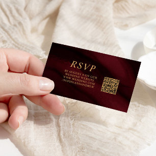 Carte D'accompagnement Burgundy & Gold Mariage QR Code RSVP