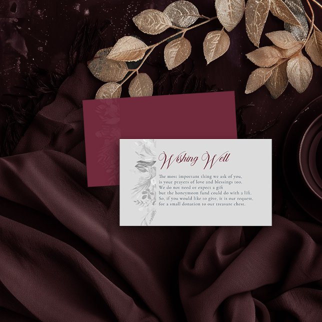 Carte D'accompagnement Burgundy Grey Botanical Foliing Wishing Well (Wishing Well Insert Card in Burgundy and Grey from the Foliage Duet Collection by Darling & May)