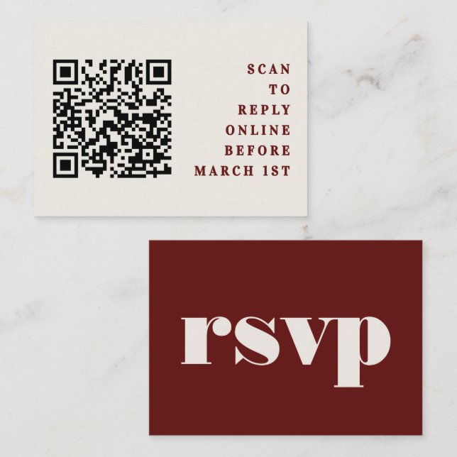 Carte D'accompagnement Burgundy & Ivory Simple Mariage QR Code RSVP (Devant / Derrière)