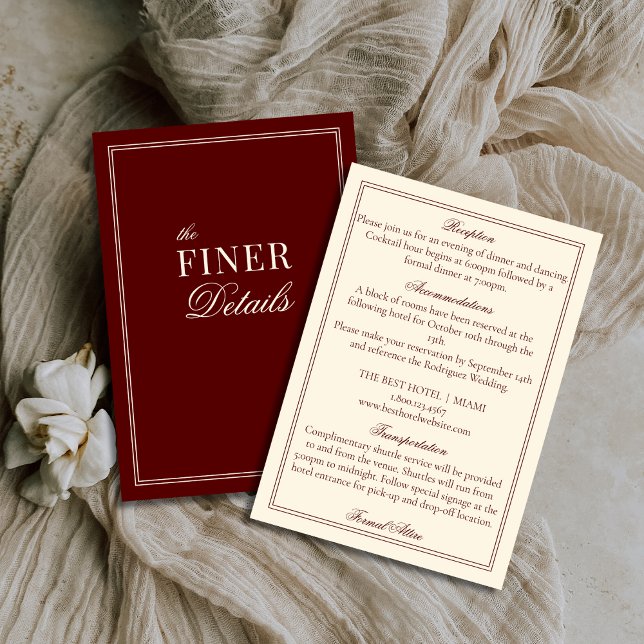 Carte D'accompagnement Burgundy Ivory Stripes Old Money Wedding Details (Créateur téléchargé)