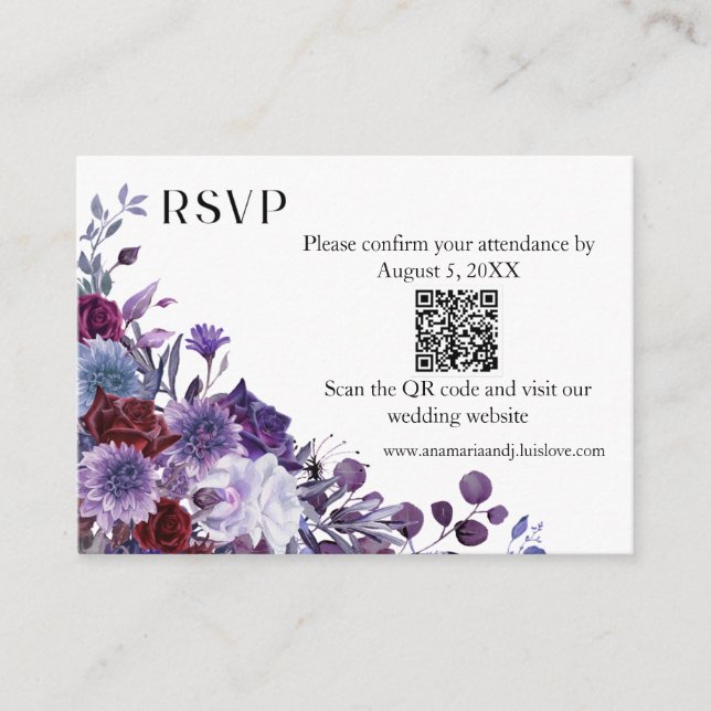 Carte D'accompagnement Burgundy Lavender Dusty Blue Minimalist QR Code (Devant)