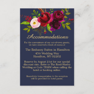 Carte D'accompagnement Burgundy Navy Blue Floral Élégant Script
