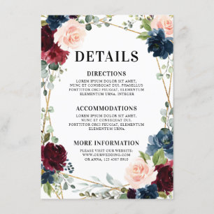 Carte D'accompagnement Burgundy Navy Blush Floral Mariage géométrique