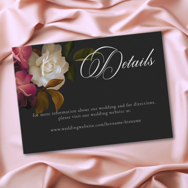Carte D'accompagnement Burgundy & Pink Romantic Rose Black Moody Wedding (Burgundy & Pink Romantic Rose Black Moody Wedding Enclosure Card)