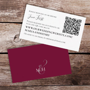 Carte D'accompagnement Burgundy QR Code RSVP Mariage en ligne Détails