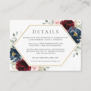 Carte D'accompagnement Burgundy Red Blush Blue Floral Détails du Mariage