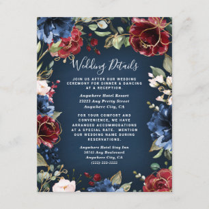 Carte D'accompagnement Burgundy Red Navy Blue Gold et Blush Pink Mariage