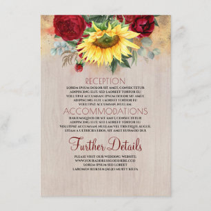 Carte D'accompagnement Burgundy Red Rose et Sunflower Détails du Mariage
