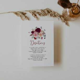 Carte D'accompagnement Burgundy Rose Blush Floral Directions Mariages