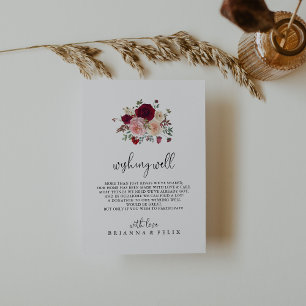 Carte D'accompagnement Burgundy Rose Blush Floral Mariage Wishing well