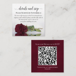 Carte D'accompagnement Burgundy Rose Posh Détails du Mariage & RSVP QR Co