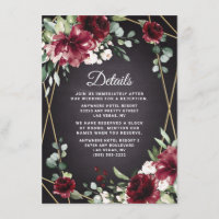 Burgundy Rouge Noir et Or Floral Élégant Mariage