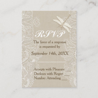 Carte D'accompagnement Burlap et dentelle Mariage rustique RSVP