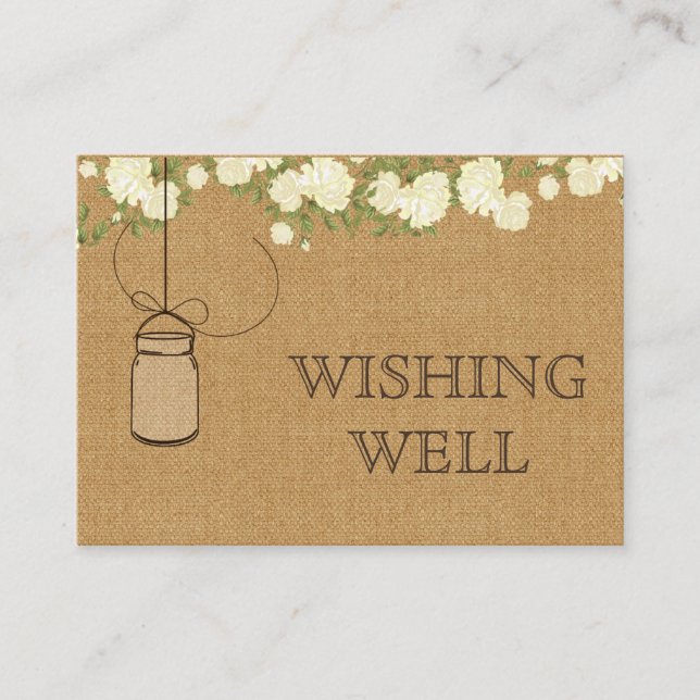 Carte D'accompagnement burlap ivoire rustique roses mason jarres désirant (Devant)