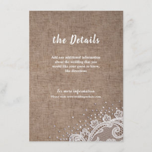 Carte D'accompagnement Burlap Lace argent parties scintillant rustique Ma