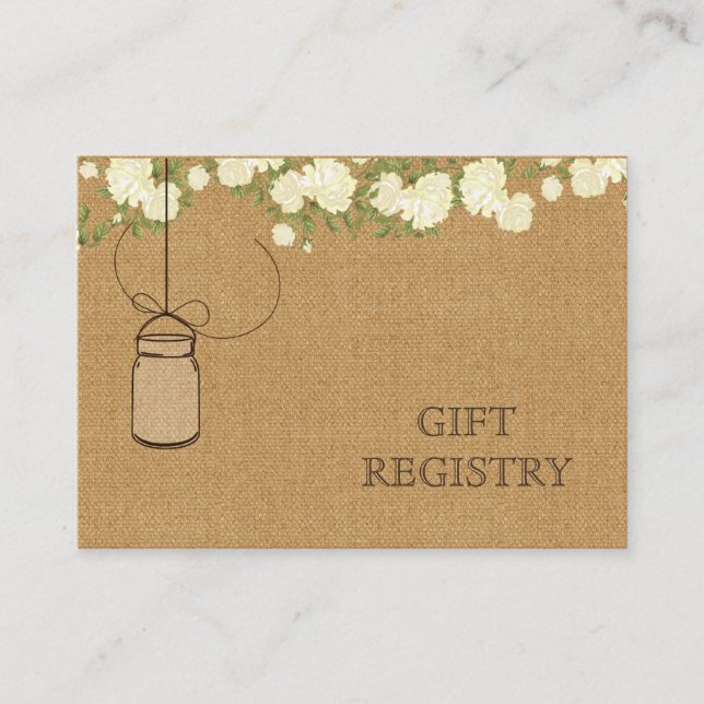 Carte D'accompagnement burlap rustique ivoire roses mason jars registre c (Devant)