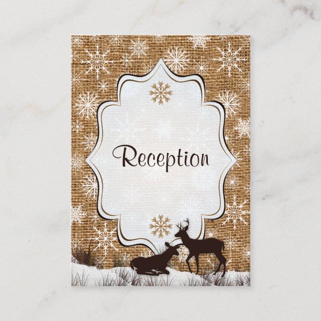 Carte D'accompagnement Burlap Rustique, Snowflakes & Deer Encape Card (Devant)