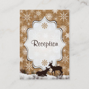 Carte D'accompagnement Burlap Rustique, Snowflakes & Deer Encape Card