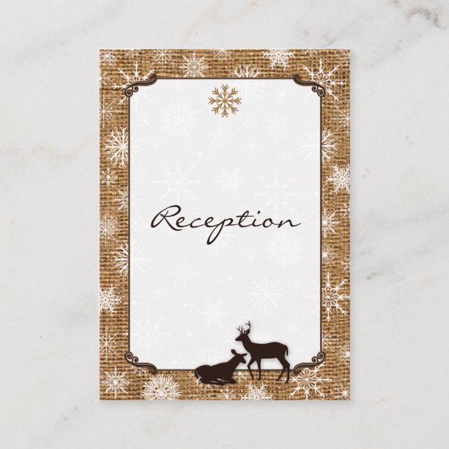 Carte D'accompagnement Burlap Rustique, Snowflakes & Deer Encape Card (Devant)