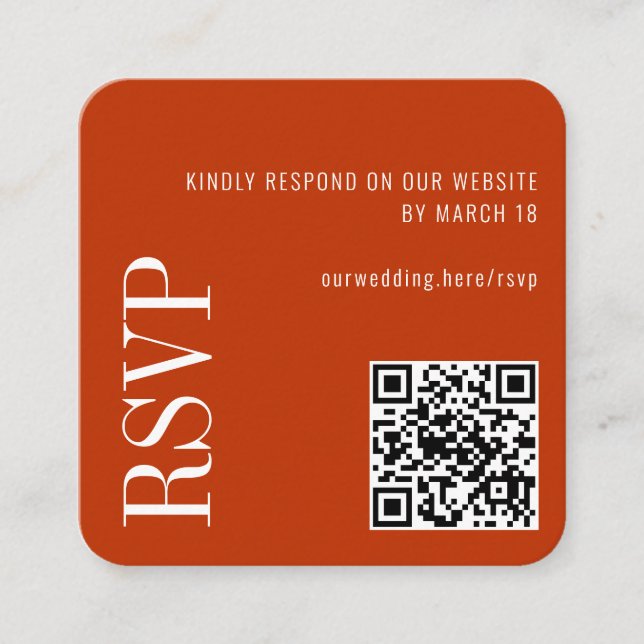 Carte D'accompagnement Burnt Orange Moderne QR Code QR Code Mariage RSVP (Devant)