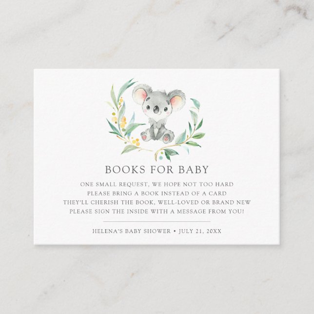 Carte D'accompagnement Bush Baby Koala Baby shower Book (Devant)