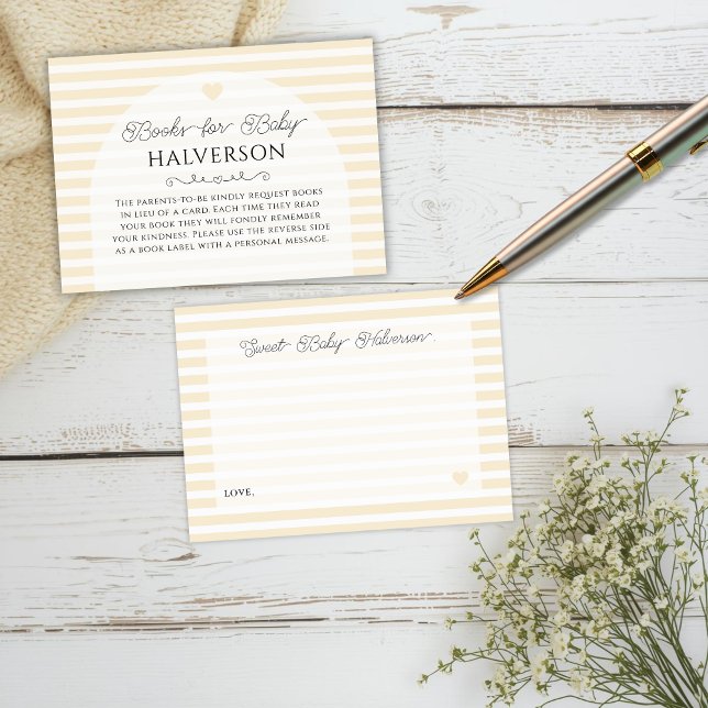 Carte D'accompagnement Butter Yellow Plaid Baby Shower Book Request (butter yellow and white pastel baby shower books for baby book request card set on white surface)