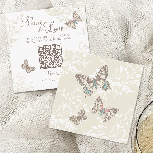 Carte D'accompagnement Butterflies floral swirl cream brown wedding (Créateur téléchargé)