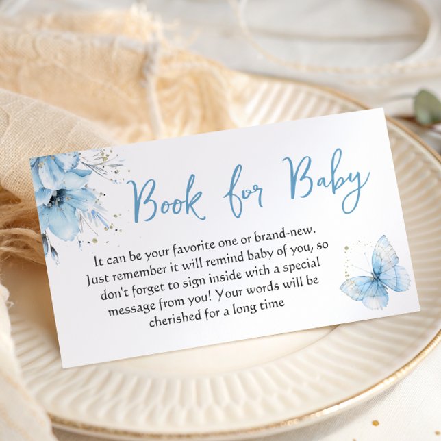Carte D'accompagnement Butterfly Floral Blue Boy Book For Baby Shower (Créateur téléchargé)