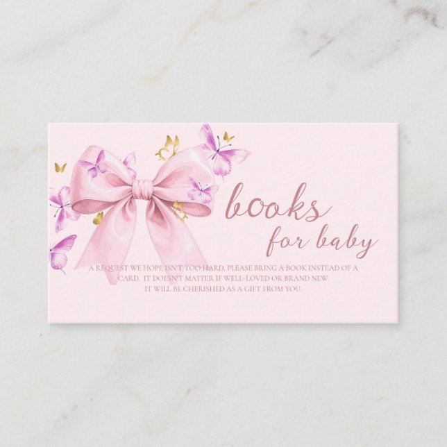 Carte D'accompagnement Butterfly Pink Bow Baby Shower Books for baby  (Devant)