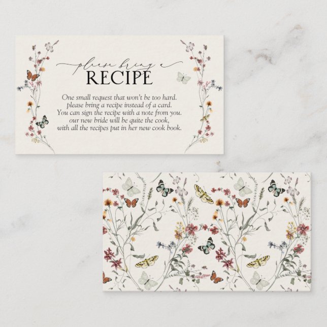 Carte D'accompagnement Butterfly Wildflower Please Bring A Recipe (Devant / Derrière)