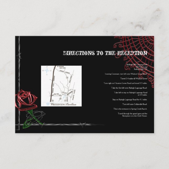 Carte D'accompagnement Câble barbelé gothique et Mariage Rose Directions  (Devant)