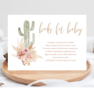 Carte D'accompagnement Cactus pampas boho livres bohème pour baby shower