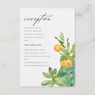 Carte D'accompagnement Cactus Succulent Foliage Jaune Réception de mariag