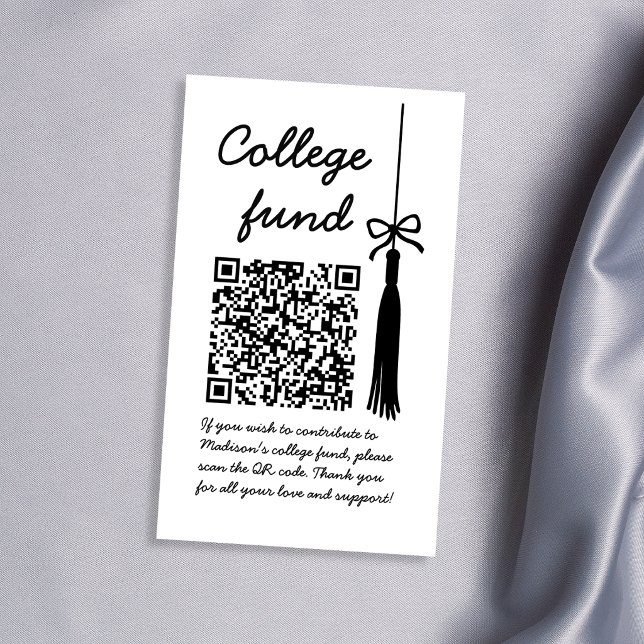 Carte D'accompagnement Cadeau College Fund Noir et Blanc Code Qr Graduati (College Fund Black & White Gift Qr Code Graduation Enclosure Card)