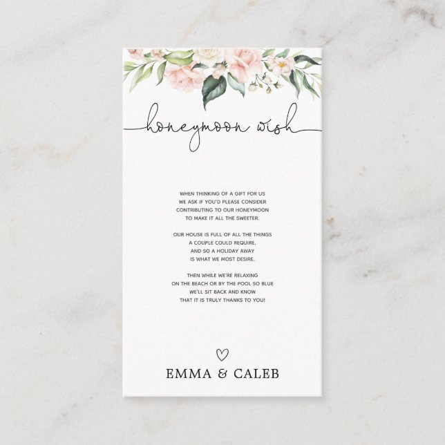 Carte D'accompagnement Cadeau de Lune de Miel Blush et Verdure (Devant)