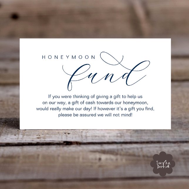 Carte D'accompagnement Cadeau de Lune de Miel de Mariage, Une Note sur le (Wedding Honeymoon Fund, A Note on Gifts, Wish, Cash, Modern Minimal Enclosure Card in Navy Blue)