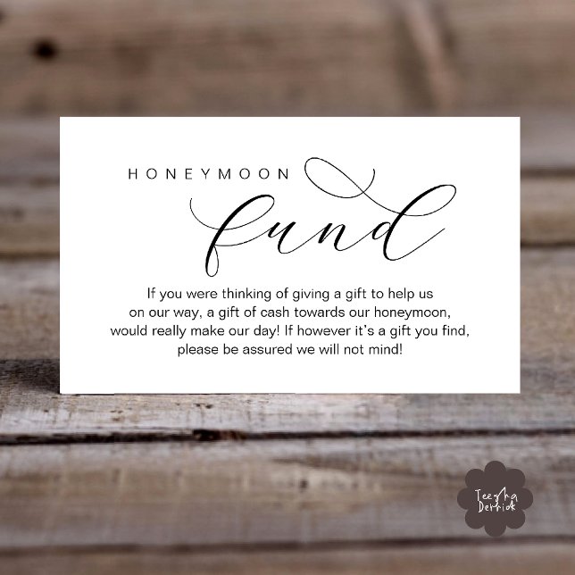 Carte D'accompagnement Cadeau de Lune de Miel de Mariage, Une Note sur le (Wedding Honeymoon Fund, A Note on Gifts, Wish, Cash, Modern Minimal Enclosure Card in Black White)