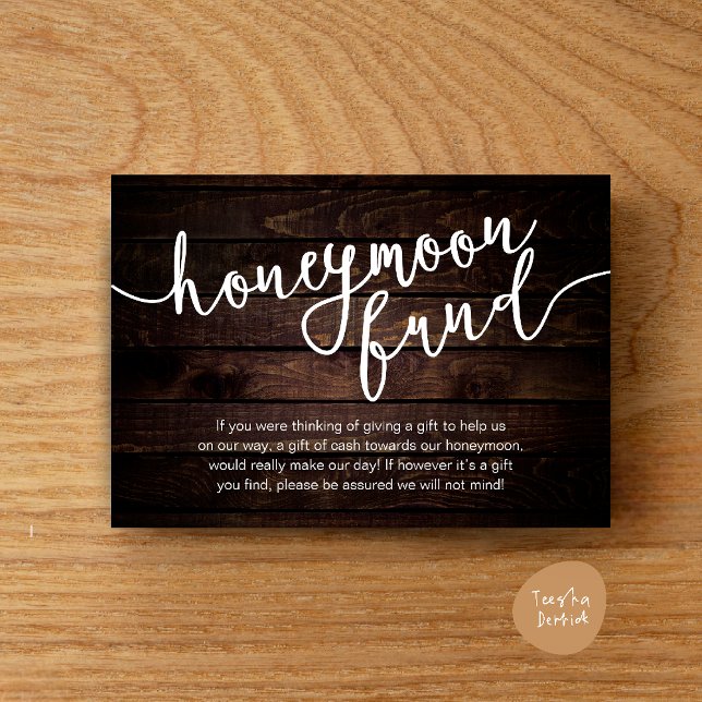 Carte D'accompagnement Cadeau de Lune de Miel en Espèces, Mariage Rustiqu (Honeymoon Fund Cash Wish, a note on gifts Enclosure Card Rustic Dark Wood)