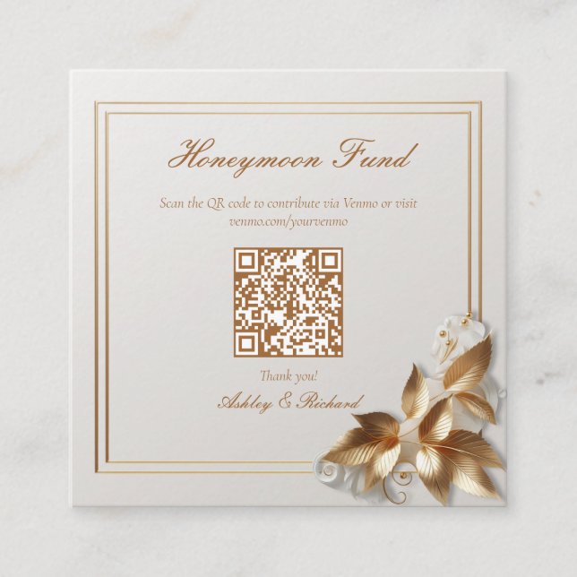 Carte D'accompagnement Cadeau de Mariage Botanique Or Fond de Lune de Mie (Devant)