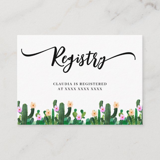 Carte D'accompagnement Cadeau de mariage Cactus Registre (Devant)