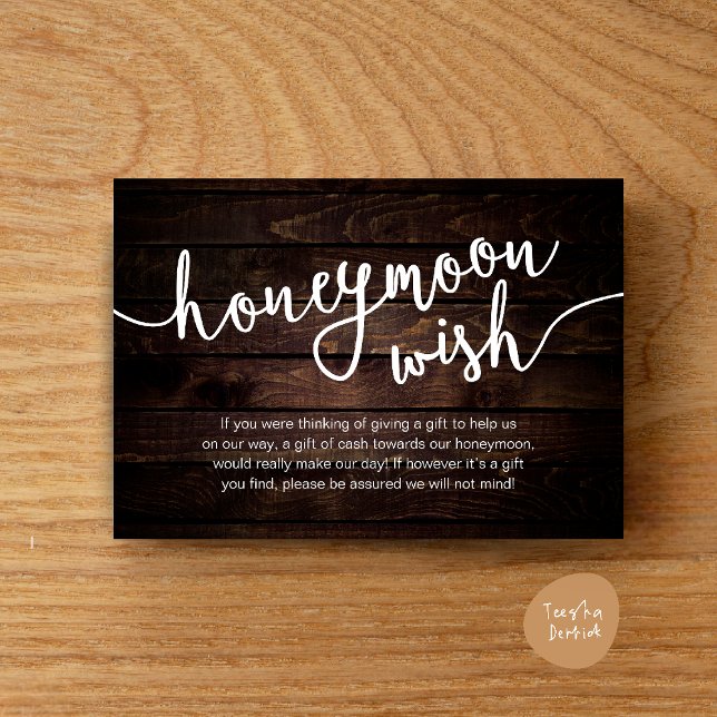Carte D'accompagnement Cadeau de Mariage en Espèces, Mariage Rustique Mod (Honeymoon Fund Cash Wish, a note on gifts Enclosure Card Rustic Dark Wood)