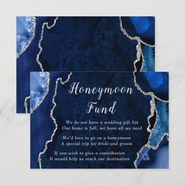 Carte D'accompagnement Cadeau de mariage lune de miel Bleu marine et Agat (Devant / Derrière)