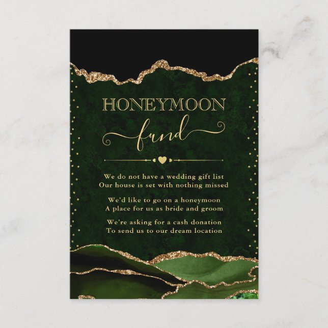 Carte D'accompagnement Cadeau de mariage Lune de miel Vert & Agate dorée (Devant)
